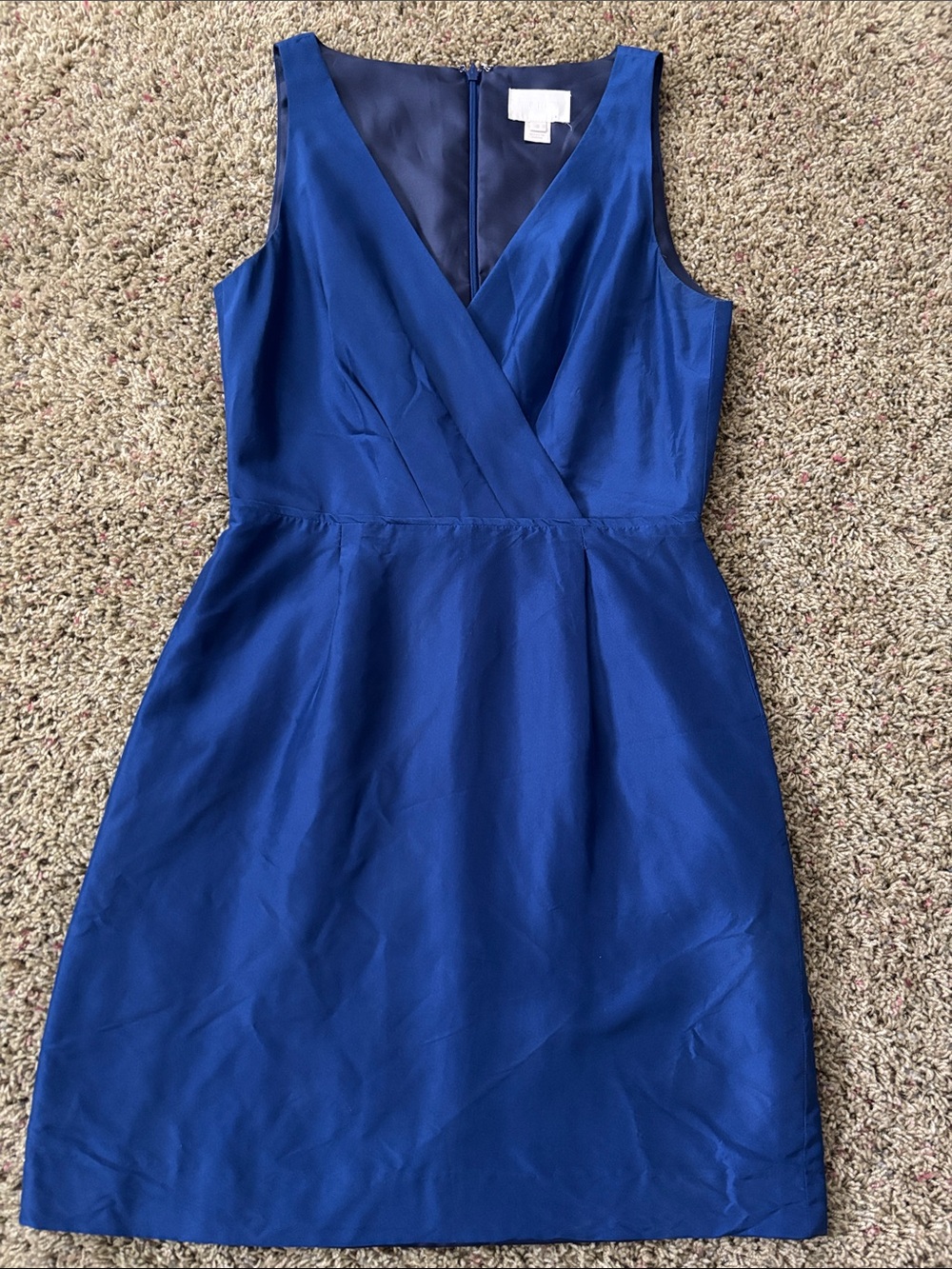 J. Crew Liza Royal Blue Silk Formal Wedding Party Midi Shift Dress Size 2